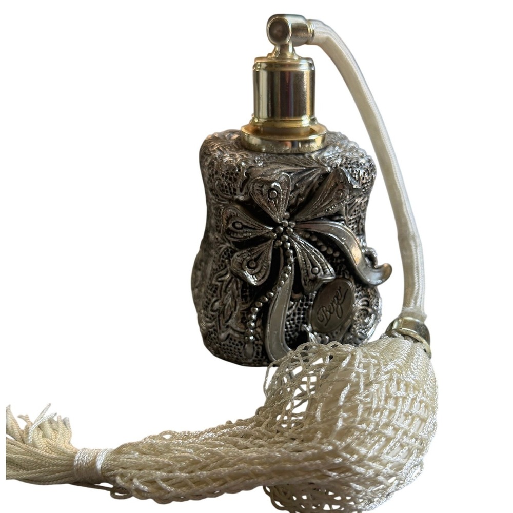 Vintage Berger Italy Silver Filigree Perfume Atomizer Bow Detail Tassel 4in
